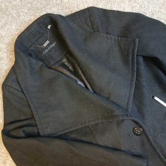 Calvin Klein Jackets & Blazers - Calvin Klein Womens Black Wool Blend Wing Collar Peacoat Jacket PS Petite Small